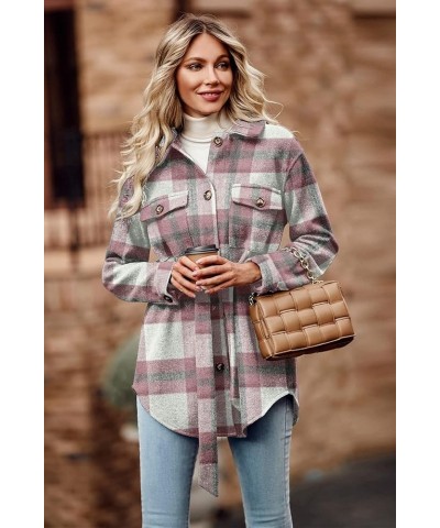 Women's Fall Fashion Winter Trench Coats Lapel Button Down Peacoat Belted Outerwear Casual Jackets Plaid Pink White $13.64 Coats