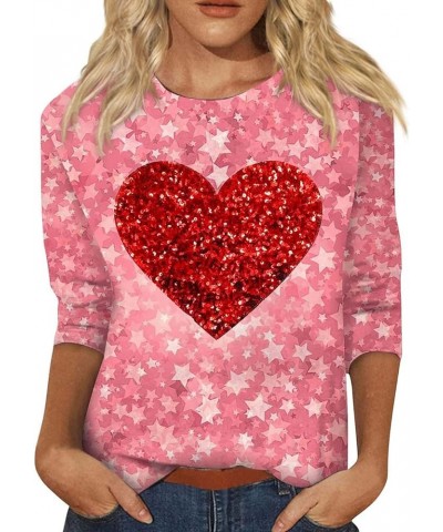 Women Valentines Day Shirts Crewneck 3/4 Length Sleeve Tee Tops Plus Size Funny Cute Heart Print Gifts Outfits 3-pink $4.47 H...