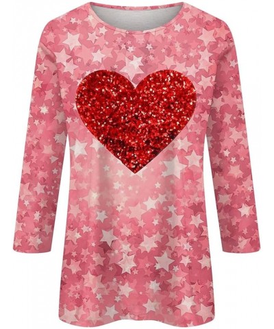 Women Valentines Day Shirts Crewneck 3/4 Length Sleeve Tee Tops Plus Size Funny Cute Heart Print Gifts Outfits 3-pink $4.47 H...