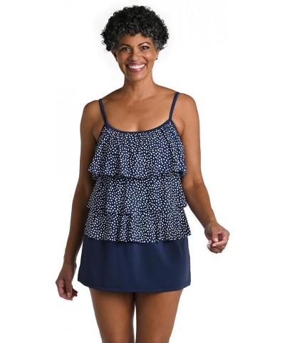 Women's 3-Tiered Ruffle Tankini Swimsuit Top Indigo//Seaside Dot $28.27 Swimsuits