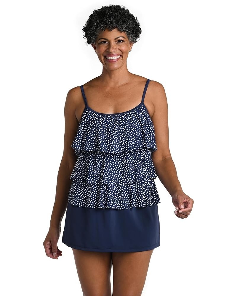 Women's 3-Tiered Ruffle Tankini Swimsuit Top Indigo//Seaside Dot $28.27 Swimsuits