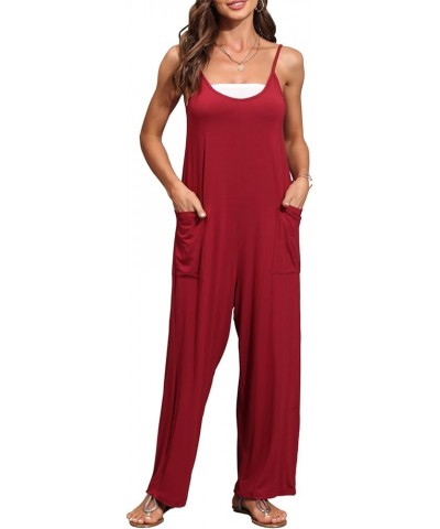 Overalls Women,Jumpsuits for Women Casual,Long Wide Leg Stretchy Loose Outfit Women Jumpers with Pockets Wine Red $11.25 Over...