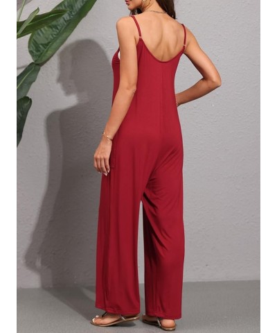 Overalls Women,Jumpsuits for Women Casual,Long Wide Leg Stretchy Loose Outfit Women Jumpers with Pockets Wine Red $11.25 Over...