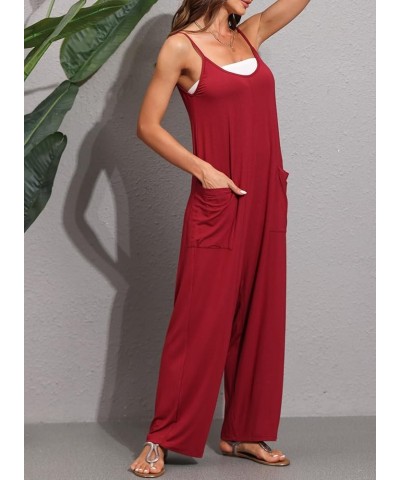 Overalls Women,Jumpsuits for Women Casual,Long Wide Leg Stretchy Loose Outfit Women Jumpers with Pockets Wine Red $11.25 Over...