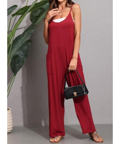 Overalls Women,Jumpsuits for Women Casual,Long Wide Leg Stretchy Loose Outfit Women Jumpers with Pockets Wine Red $11.25 Over...