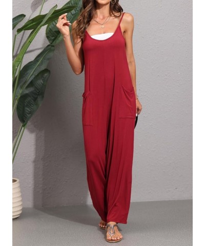 Overalls Women,Jumpsuits for Women Casual,Long Wide Leg Stretchy Loose Outfit Women Jumpers with Pockets Wine Red $11.25 Over...