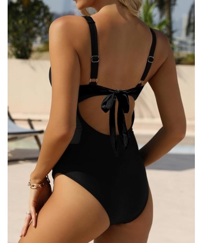 Women Tummy Control One Piece Swimsuit High Waisted Bathing Suit Cut Out Swimwear Black $21.59 Swimsuits