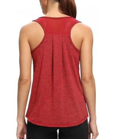 Workout Tops for Women Mesh Racerback Yoga Tank Tops Sleeveless Athletic Running Gym Shirts Black Red $11.00 Activewear