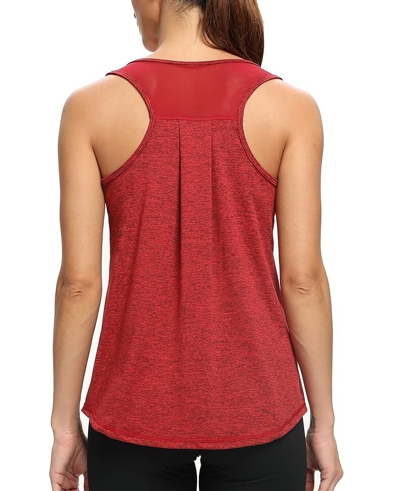 Workout Tops for Women Mesh Racerback Yoga Tank Tops Sleeveless Athletic Running Gym Shirts Black Red $11.00 Activewear