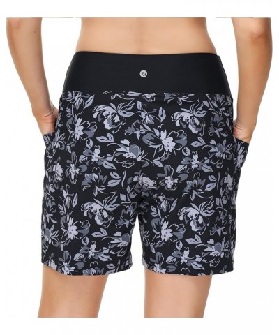 Women's 5" Quick Dry High Waisted Swim Board Shorts UPF 50+ Swimsuit Bottom Trunks with Liner Standard Black Flowers $19.97 S...