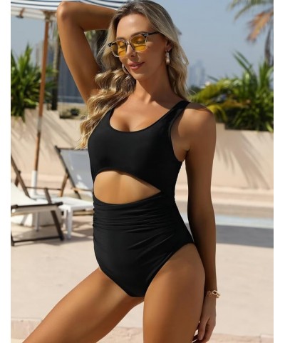 Women Tummy Control One Piece Swimsuit High Waisted Bathing Suit Cut Out Swimwear Black $21.59 Swimsuits