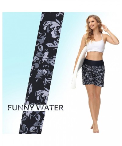 Women's 5" Quick Dry High Waisted Swim Board Shorts UPF 50+ Swimsuit Bottom Trunks with Liner Standard Black Flowers $19.97 S...