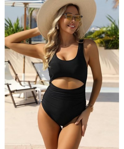 Women Tummy Control One Piece Swimsuit High Waisted Bathing Suit Cut Out Swimwear Black $21.59 Swimsuits