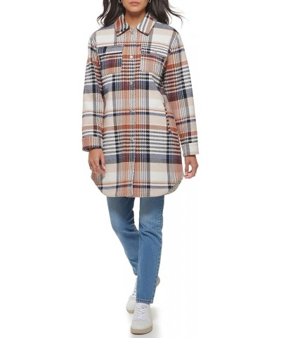 Women's Wool Blend Sherpa Lined Long Shacket Rust Multi Plaid $55.10 Coats