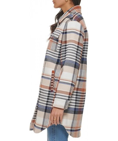 Women's Wool Blend Sherpa Lined Long Shacket Rust Multi Plaid $55.10 Coats