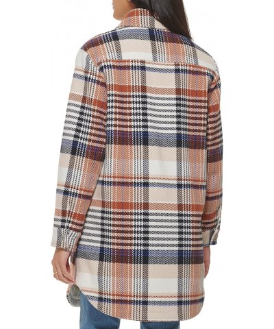 Women's Wool Blend Sherpa Lined Long Shacket Rust Multi Plaid $55.10 Coats