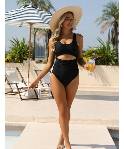 Women Tummy Control One Piece Swimsuit High Waisted Bathing Suit Cut Out Swimwear Black $21.59 Swimsuits