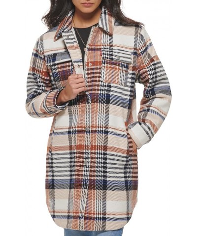 Women's Wool Blend Sherpa Lined Long Shacket Rust Multi Plaid $55.10 Coats