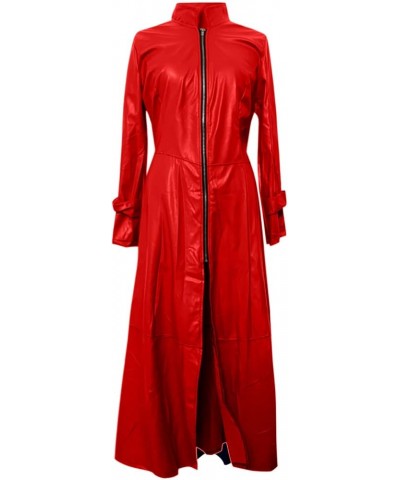 Womens Faux Pu Leather Trench Jacket Fashion Sexy Zip Maxi Moto Biker Jackets Overcoat Long Sleeve Outerwear Tops 02_red $23....