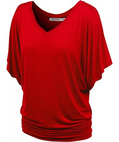 Women's Short Sleeve Crew Neck/V Neck Tie-Dye Dolman Tunic Top Wt1038_red $14.13 Tops