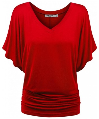 Women's Short Sleeve Crew Neck/V Neck Tie-Dye Dolman Tunic Top Wt1038_red $14.13 Tops