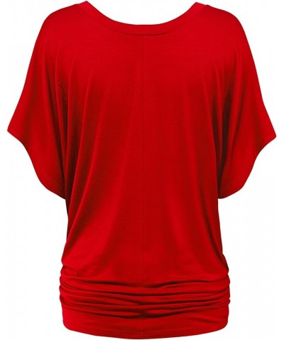 Women's Short Sleeve Crew Neck/V Neck Tie-Dye Dolman Tunic Top Wt1038_red $14.13 Tops