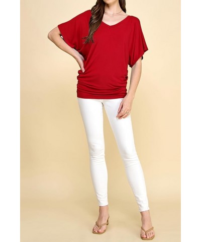 Women's Short Sleeve Crew Neck/V Neck Tie-Dye Dolman Tunic Top Wt1038_red $14.13 Tops