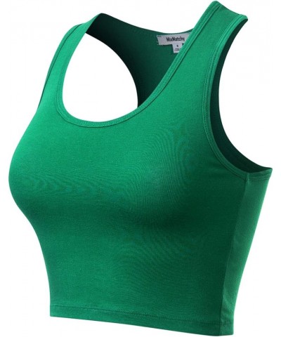 Women's Cotton Basic Sleeveless Racerback Sports Crop Tank Top Kelly Green $10.86 Activewear