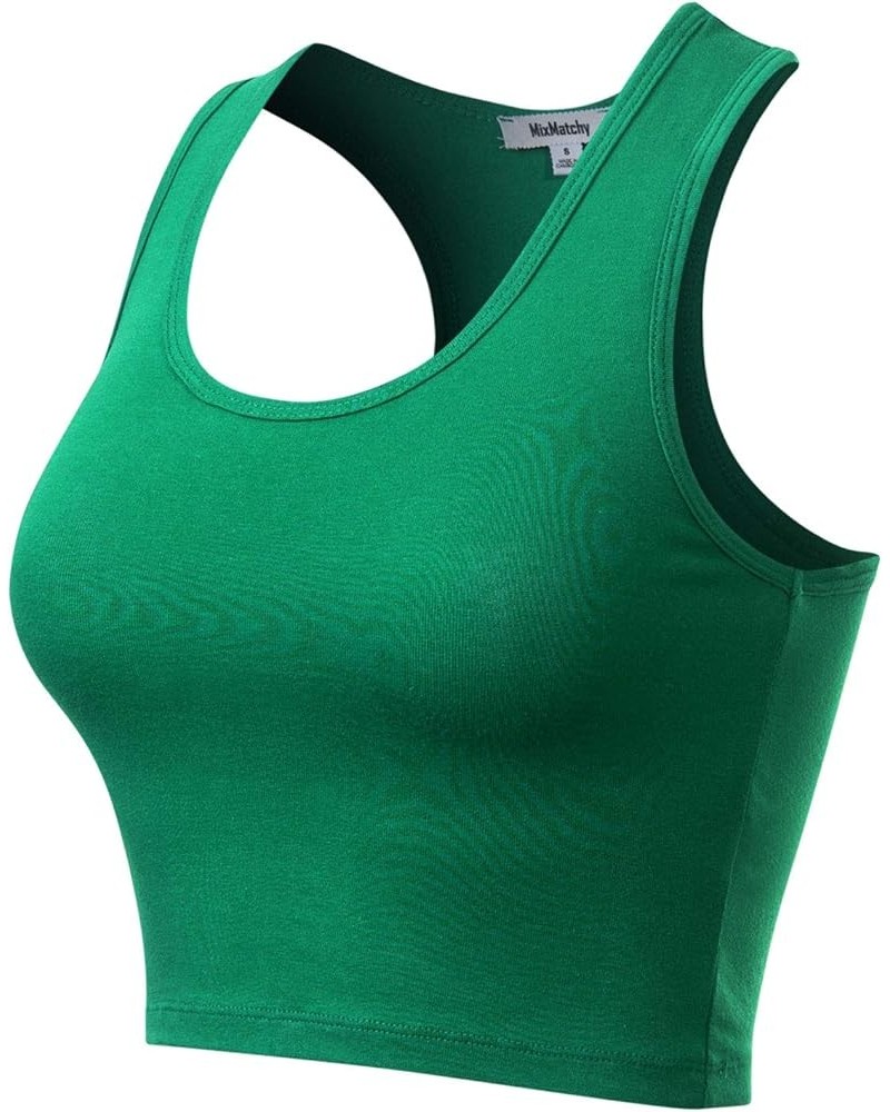 Women's Cotton Basic Sleeveless Racerback Sports Crop Tank Top Kelly Green $10.86 Activewear