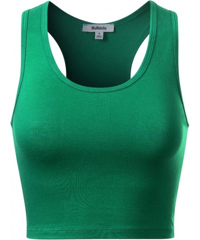 Women's Cotton Basic Sleeveless Racerback Sports Crop Tank Top Kelly Green $10.86 Activewear