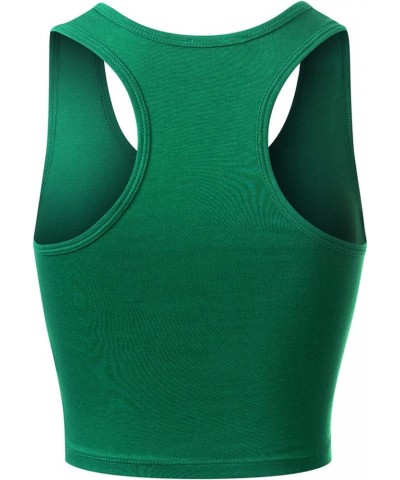 Women's Cotton Basic Sleeveless Racerback Sports Crop Tank Top Kelly Green $10.86 Activewear