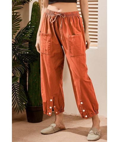 Women's Cropped Drawstring Waist Wide Leg Loose Cotton Linen Capri Pants for Women 01-orange $12.74 Pants