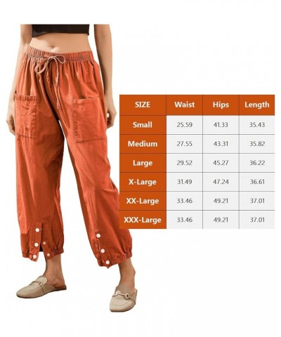 Women's Cropped Drawstring Waist Wide Leg Loose Cotton Linen Capri Pants for Women 01-orange $12.74 Pants