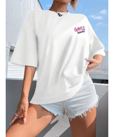 Women's Short-Sleeve T Shirts Letter Print Oversized Top Graphic Tees Loose Casual Summer Tops Butterfly Slogan White $7.55 T...