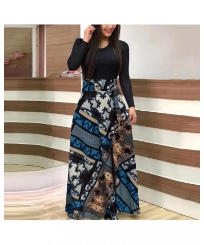 Spring Dresses for Women Long Sleeve Floral Print Elegant Wedding Holiday Party Splice Large Swing Summer Maxi Dress A-khaki ...