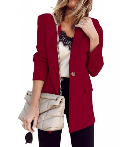 Women’s Casual Long Sleeve Lapel Button Work Office Blazer Jackets Red $18.71 Blazers