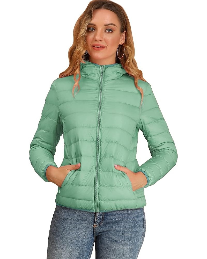 Women's Puffer Coat Winter Long Sleeve Zip Up Hooded Lightweight Packable Down Jacket Green $18.90 Jackets