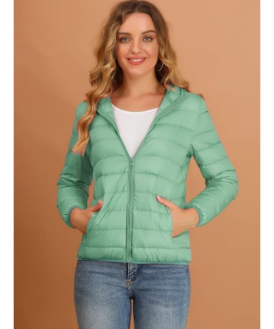 Women's Puffer Coat Winter Long Sleeve Zip Up Hooded Lightweight Packable Down Jacket Green $18.90 Jackets