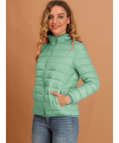 Women's Puffer Coat Winter Long Sleeve Zip Up Hooded Lightweight Packable Down Jacket Green $18.90 Jackets