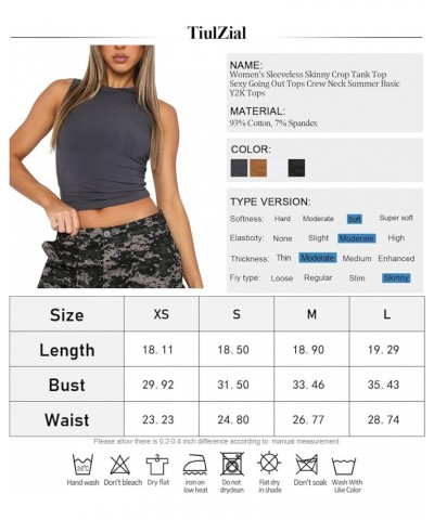 Women's Sleeveless Skinny Crop Tank Top Sexy Going Out Tops Crew Neck Summer Basic Y2K Tops Dark Grey $9.53 Tops