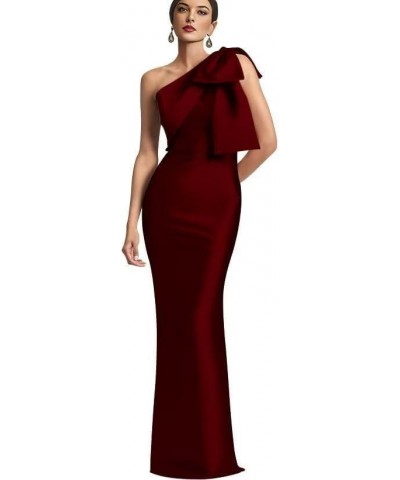 One Shoulder Prom Dress with Bow Long Satin Mother of The Bride Dress Mermaid Formal Party Dress UU44 Burgundy $31.26 Dresses