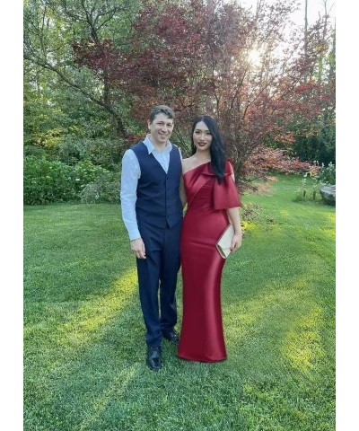 One Shoulder Prom Dress with Bow Long Satin Mother of The Bride Dress Mermaid Formal Party Dress UU44 Burgundy $31.26 Dresses