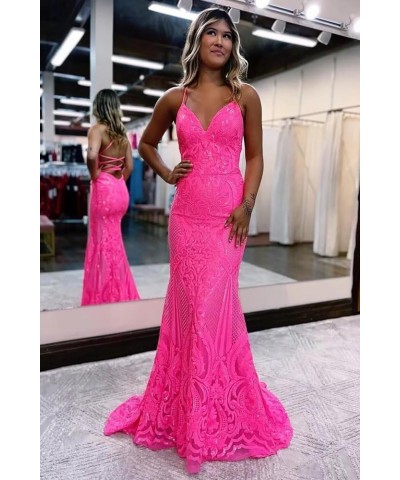 Women's Sequin Mermaid Prom Dresses Spaghetti Straps V Neck Long Formal Evening Party Gowns Champagne Gold $31.96 Dresses