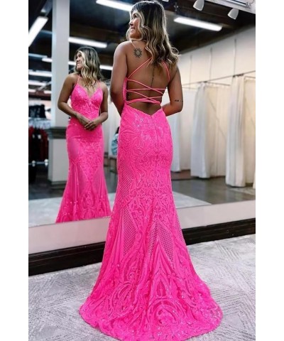 Women's Sequin Mermaid Prom Dresses Spaghetti Straps V Neck Long Formal Evening Party Gowns Champagne Gold $31.96 Dresses