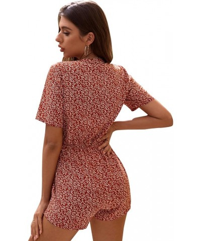 Women's Sexy V Neck Self Tie Front Short Romper Jumpsuit Playsuit White Burgundy $19.79 Rompers