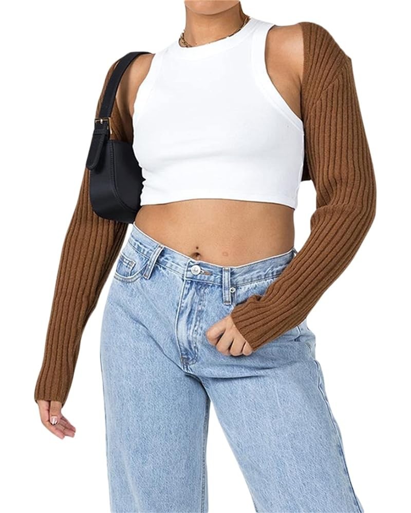 Women Knitted Shrug Sweater Casual Striped Loose Long Sleeves Half Turtleneck Pullover Crop Tops Streetwear 01-brown $8.24 Sw...