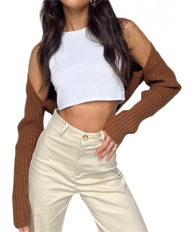 Women Knitted Shrug Sweater Casual Striped Loose Long Sleeves Half Turtleneck Pullover Crop Tops Streetwear 01-brown $8.24 Sw...