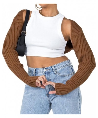 Women Knitted Shrug Sweater Casual Striped Loose Long Sleeves Half Turtleneck Pullover Crop Tops Streetwear 01-brown $8.24 Sw...