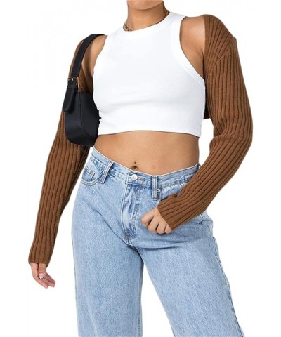 Women Knitted Shrug Sweater Casual Striped Loose Long Sleeves Half Turtleneck Pullover Crop Tops Streetwear 01-brown $8.24 Sw...