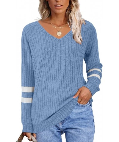 Sweaters for Women Fashion Sweatshirts Casual V Neck Long Sleeve Shirts Fall Tops Trendy Clothes 05-lightblue $11.96 Hoodies ...